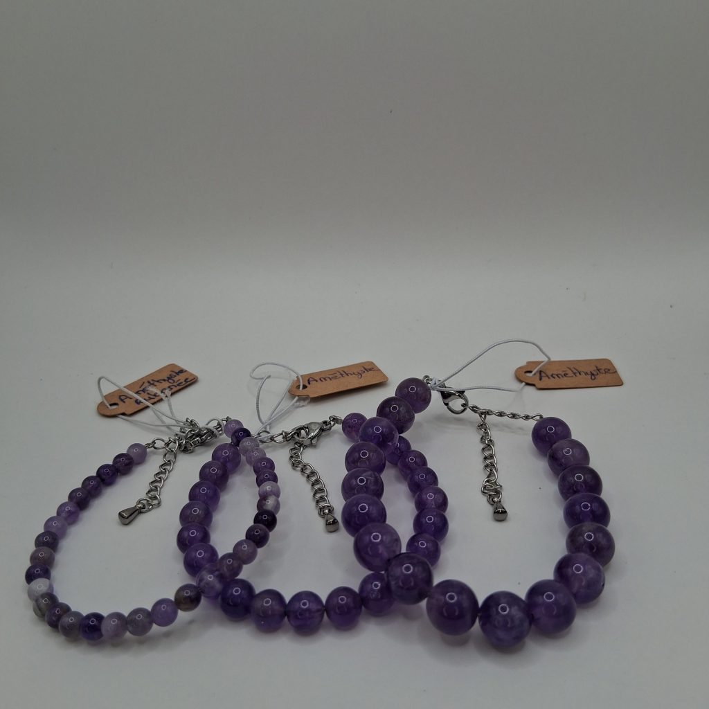 bracelet améthyste 4mm 6mm ou 8mm et acier inoxydable